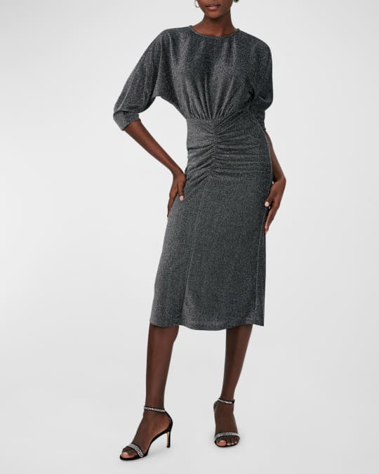 Diane von Furstenberg Chrisey Shimmer Dolman-Sleeve Sheath Midi Dress |  Neiman Marcus