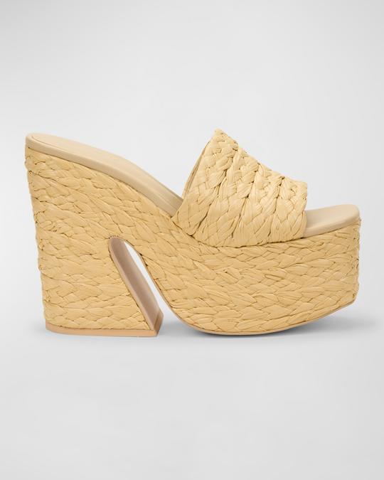 Cult Gaia Daria Raffia Platform Slide Sandals | Neiman Marcus