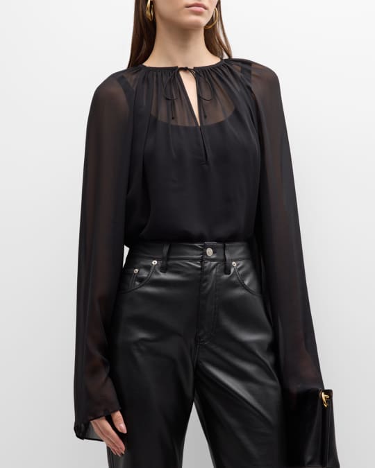 FRAME shirred V-neck silk blouse - Black