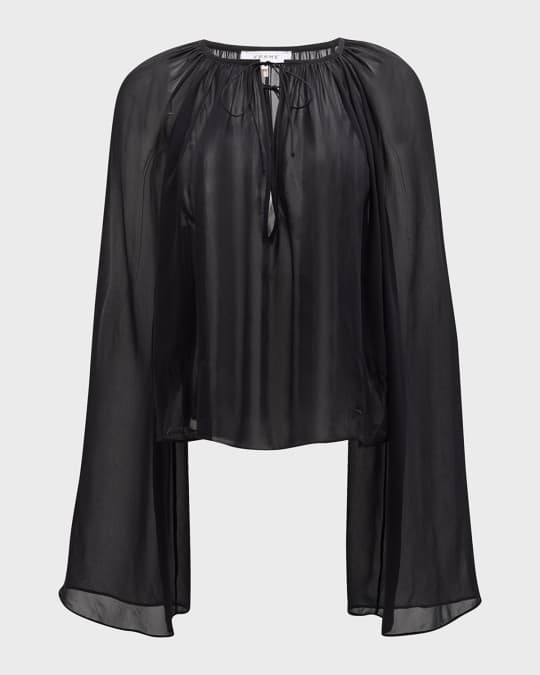 FRAME shirred V-neck silk blouse - Black