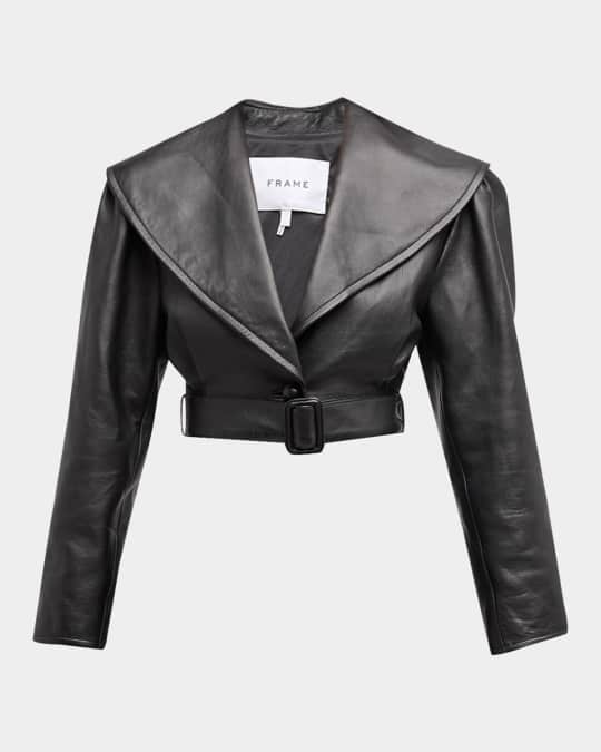 FRAME Belted Crop Leather Jacket Neiman Marcus
