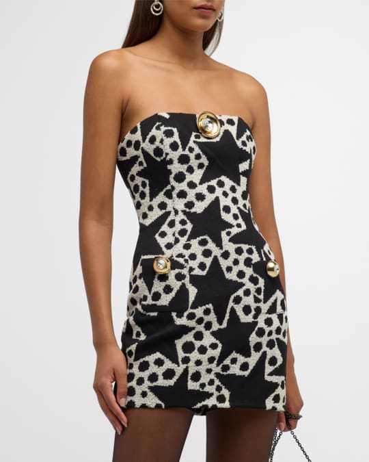 AREA Crystal Medallion Star Knit Strapless Mini Dress | Neiman Marcus