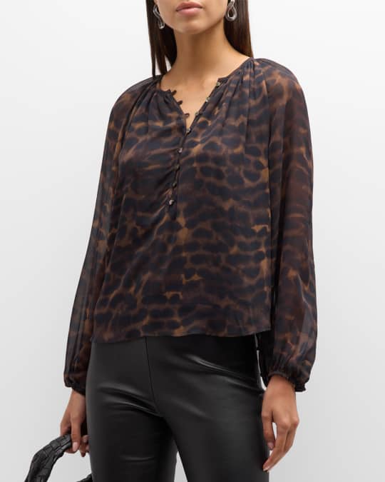 Indi Leopard-Print Chiffon Blouse