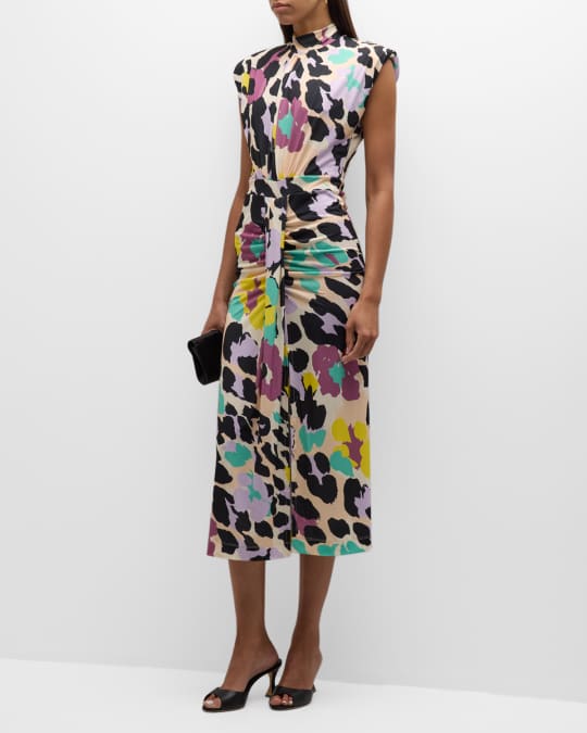 knee length dresses for ladies Padded Shoulder Wrap Midi Dress – Mara Blak