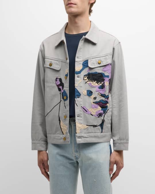 Men's embroidered denim jacket top