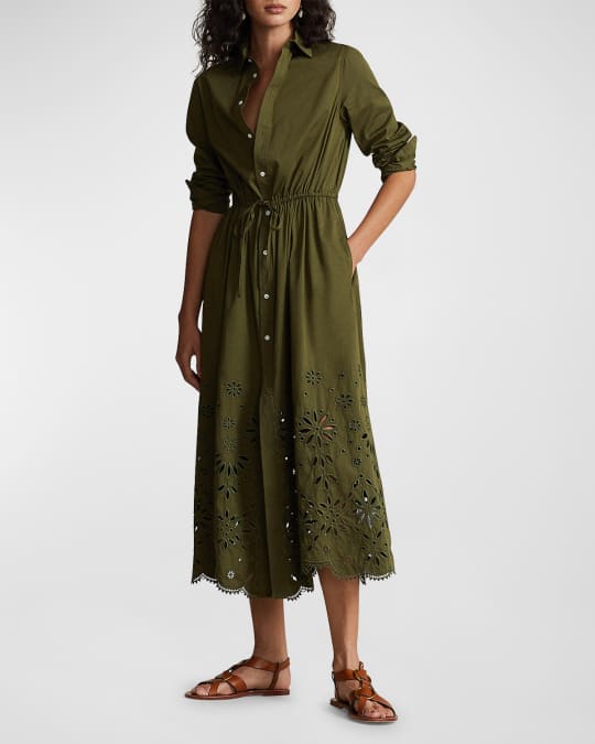 Polo Ralph Lauren Eyelet-Embroidered Cotton Shirtdress | Neiman Marcus