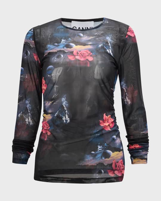 美品】GANNI ガニー Printed Mesh Long Sleeve