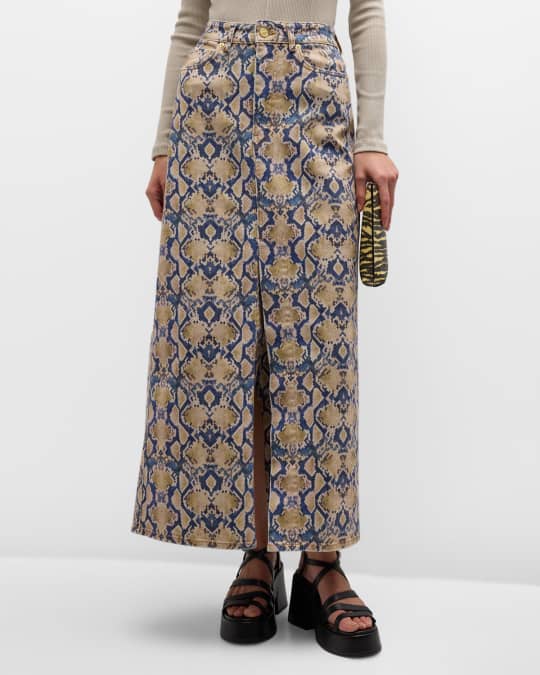 Ganni Iry Snake Print Denim Maxi Skirt Neiman Marcus