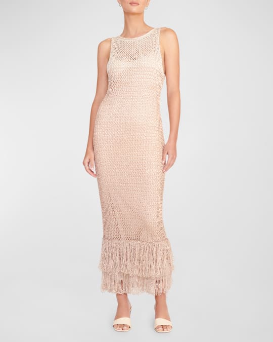 STAUD Constanza Open-Knit Fringe Maxi Dress | Neiman Marcus