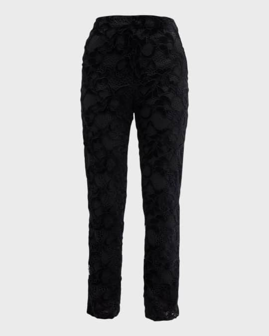Mid-Rise Straight-Leg Corded Lace Pants