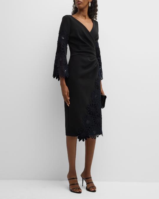 teri jon by rickie freeman lace midi dress Rickie Freeman for Teri Jon Pleated Floral Lace-Trim Midi Dress