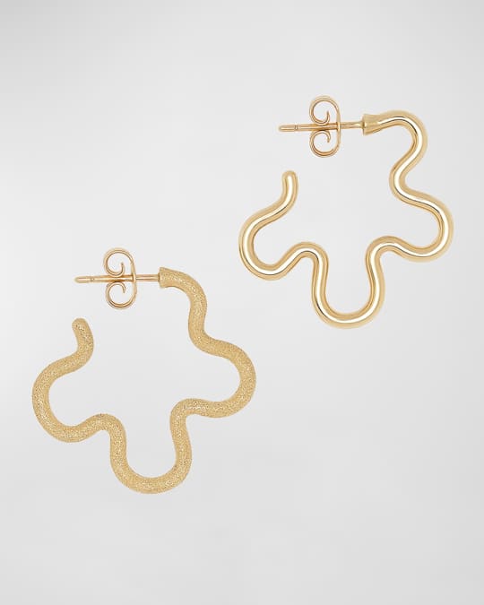 18K Yellow Gold Two-Tone Asymmetrical Hoop Earrings 