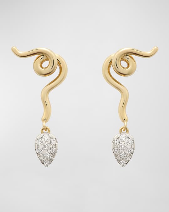 18K Yellow Gold Vine Pave Diamond Earrings 