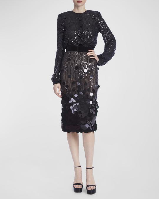 badgley mischka sequin midi dress Strapless sequin-embellished satin-twill midi dress - black
