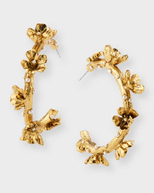 Pearly Flower Hoop Earrings