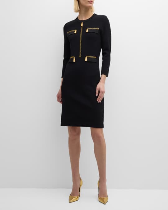 Trompe Loeil Zipper Long Sleeve Knit Dress