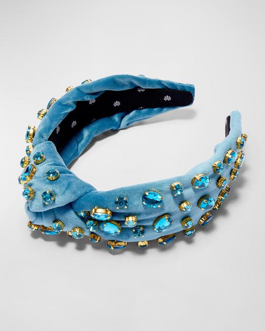 Lele Sadoughi Embellished Blue Pearl Velvet Knot Headband Untitled-1_2000x_318aadd1-b9e0  main image 4