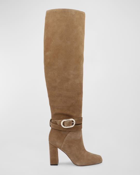 DEE OCLEPPO Samantha Suede Buckle Knee Boots | Neiman Marcus