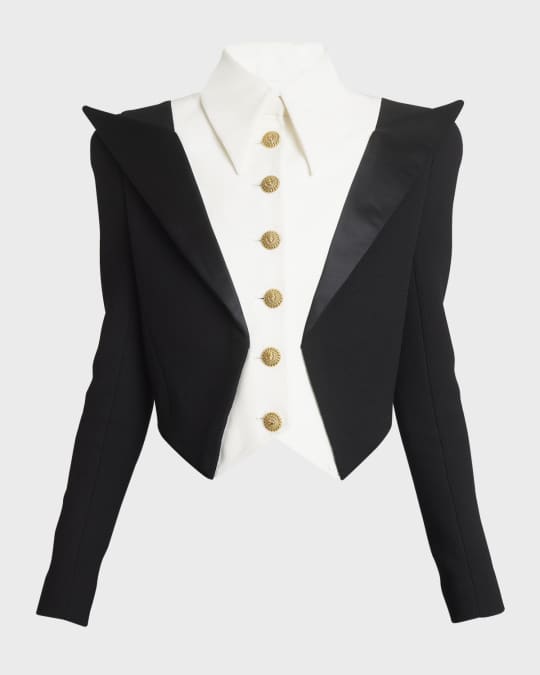 Balmain Cropped 6-Button Double-Crepe Jacket Neiman Marcus