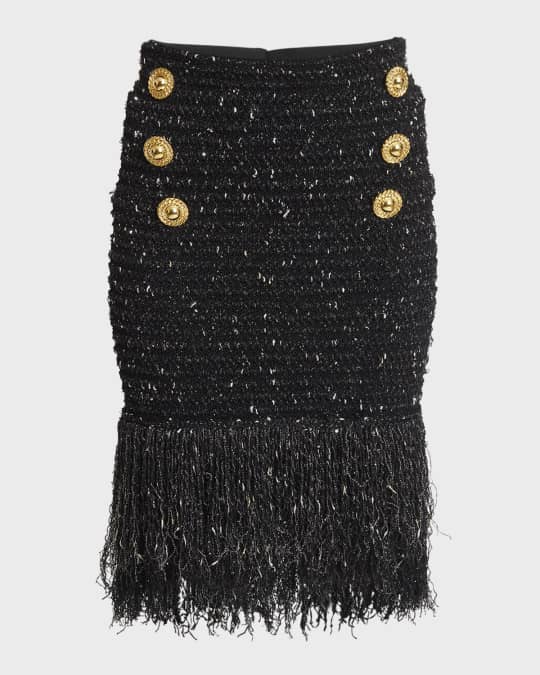 スカート Balmain 'Fringed Tweed' Skirt Balmain Fringed Tweed Short Skirt with 6 Buttons | Neiman Marcus