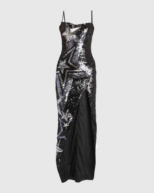 Balmain Long Star Sequin Embroidered Dress Neiman Marcus