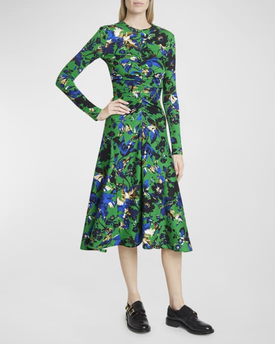 Erdem Floral Print Long Sleeve Gathered Midi Dress Neiman Marcus