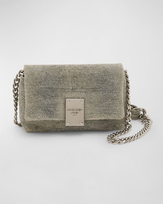 Balmain 1945 Soft Mini Shoulder Bag in Washed Denim | Neiman