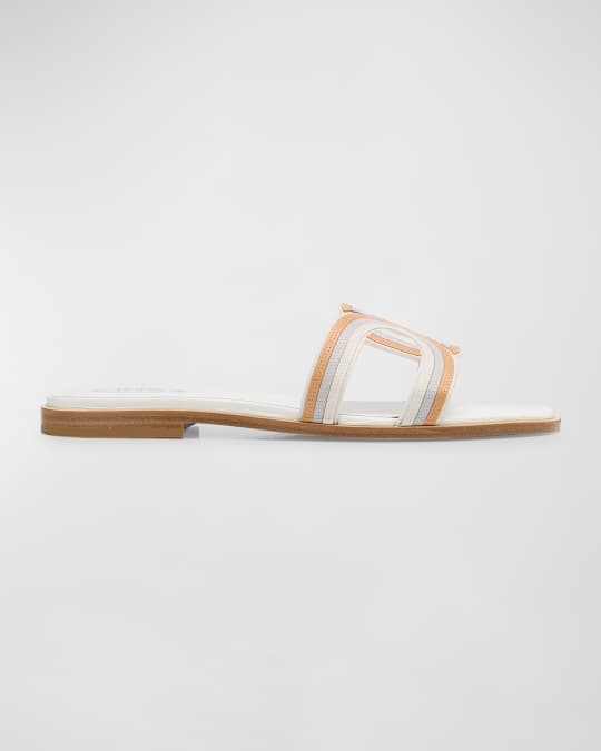 Tricolor Leather Flat Slide Sandals
