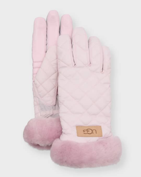 UGG Quilted Performance Gloves With Faux Fur Cuffs | Neiman Marcus