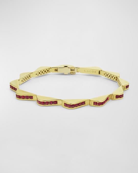 LAGOS 18K Gold Ruby Link Wave Bracelet | Neiman Marcus