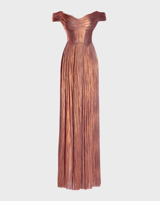 slim fit dress slacks Metallic Lame Pleated Gown main image 0