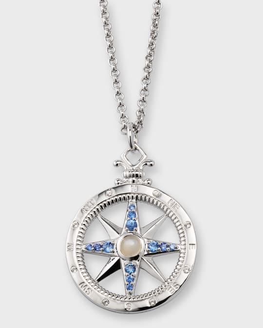 Sterling Silver Adventure Compass Pendant Necklace 