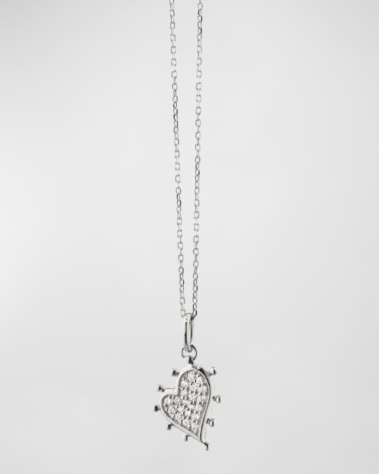 Sterling Silver Petite Pavé White Sapphire Heart Necklace 