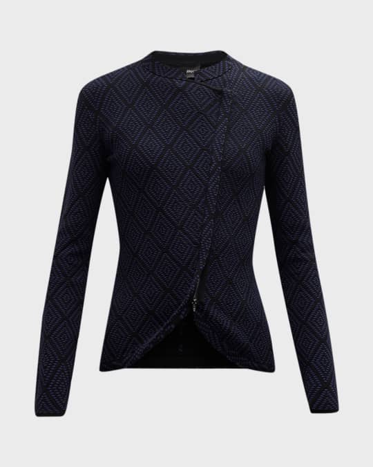 Asymmetric Zip-Front Geometric Jacquard Jacket