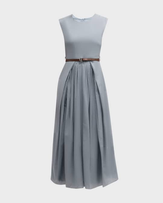 Emporio Armani Sleeveless Pleated A-Line Midi Dress Neiman Marcus