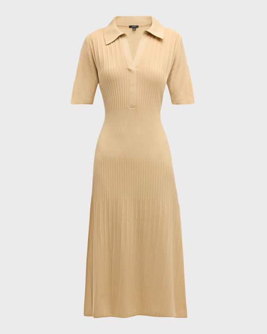 Ribbed Wool Polo Midi Dress