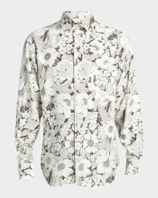TIM FLORAL FIELD BLACK MENS PRINTED SHIRT