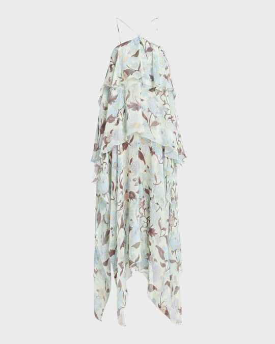 Stella McCartney Garden Print Frill Asymmetric Dress | Neiman Marcus