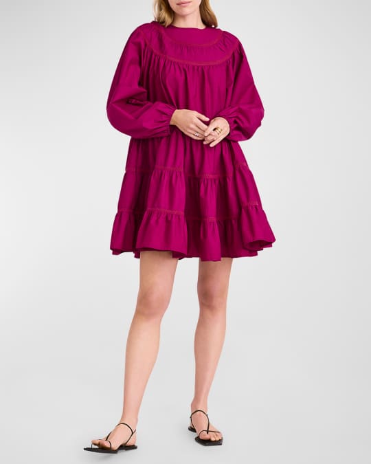 knee length dresses for ladies SHORT SLEEVE COTTON POPLIN TIERED DRESS WITH TIE BACK – 130 Cole