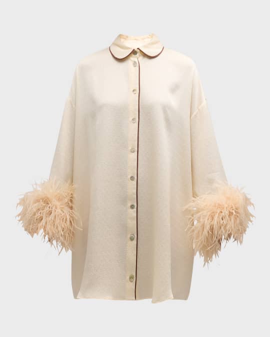 feather trim shirt dress PINK FEATHER SHIRT DRESS  MARQUES ' ALMEIDA