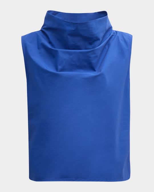 Sleeveless Funnel-Neck Cotton Poplin Shirt