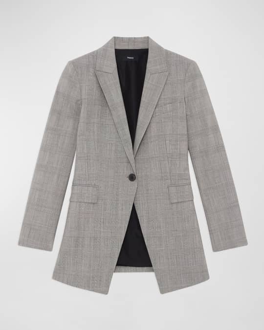Etiennette Nipped-Waist Wool Plaid Suiting Blazer