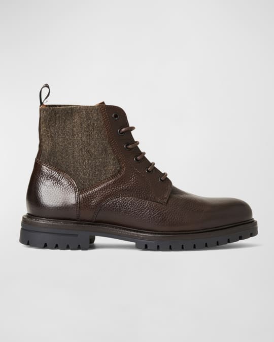 Men s Hunter Leather and Flannel Lace Up Boots