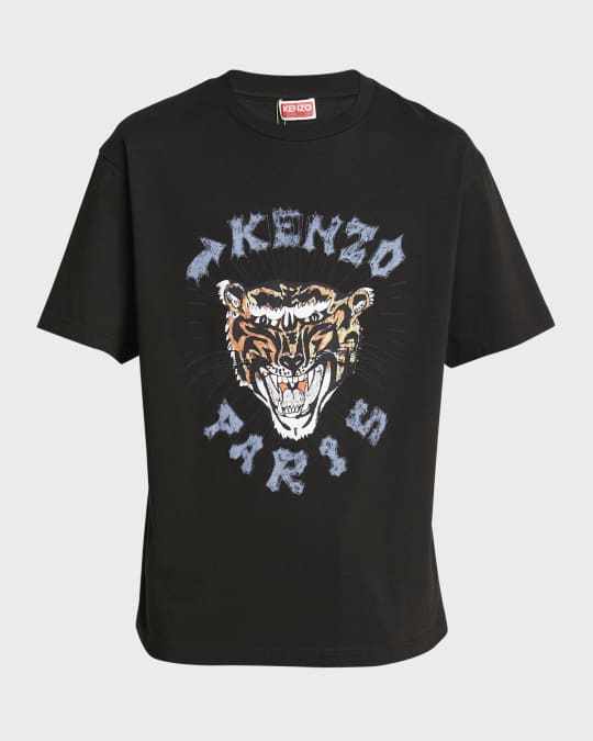Kenzo Men s Drawn Varsity Tiger Logo Print T Shirt Neiman Marcus