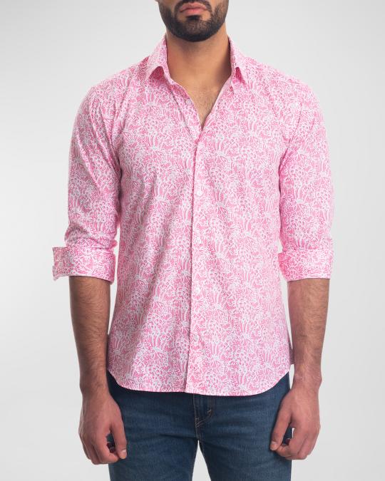 Mens Floral Printed Long Sleeve Dress Shirts Wedding Party Button Down Shirts | UK