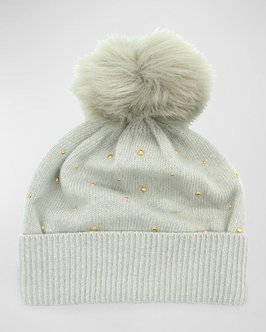 Portolano Cashmere & Faux Fur Pompom Beanie Portolano faux fur-trimmed cable-knit cashmere beanie | Depop main image 3