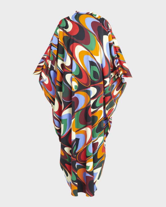 Pucci Wavy-Print Chain Open-Back Kaftan Maxi Dress