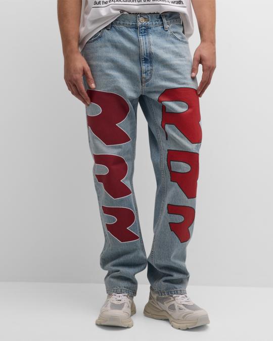 RIVINGTON roi Rebis Men's Monogram Straight-Leg Jeans | Neiman Marcus
