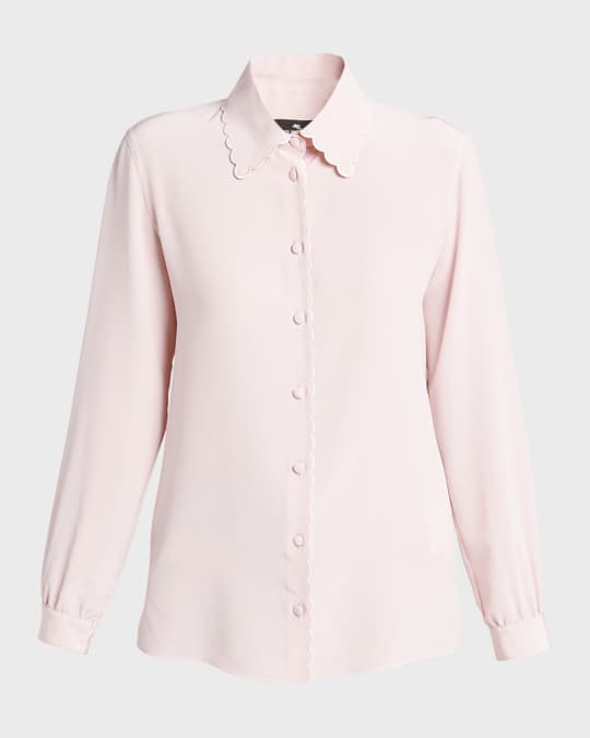 Etro Scalloped Collar Long-Sleeve Silk Crepe De Chine Blouse 