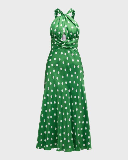 Carolina Herrera Polka Dot Keyhole Twisted Halter Dress | Neiman Marcus